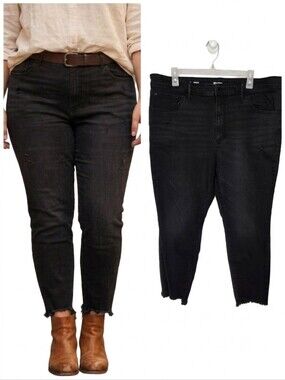 Evri Distressed Ankle Jeans Skinny Jean Raw Hemline Black Women's Plus Size 16W